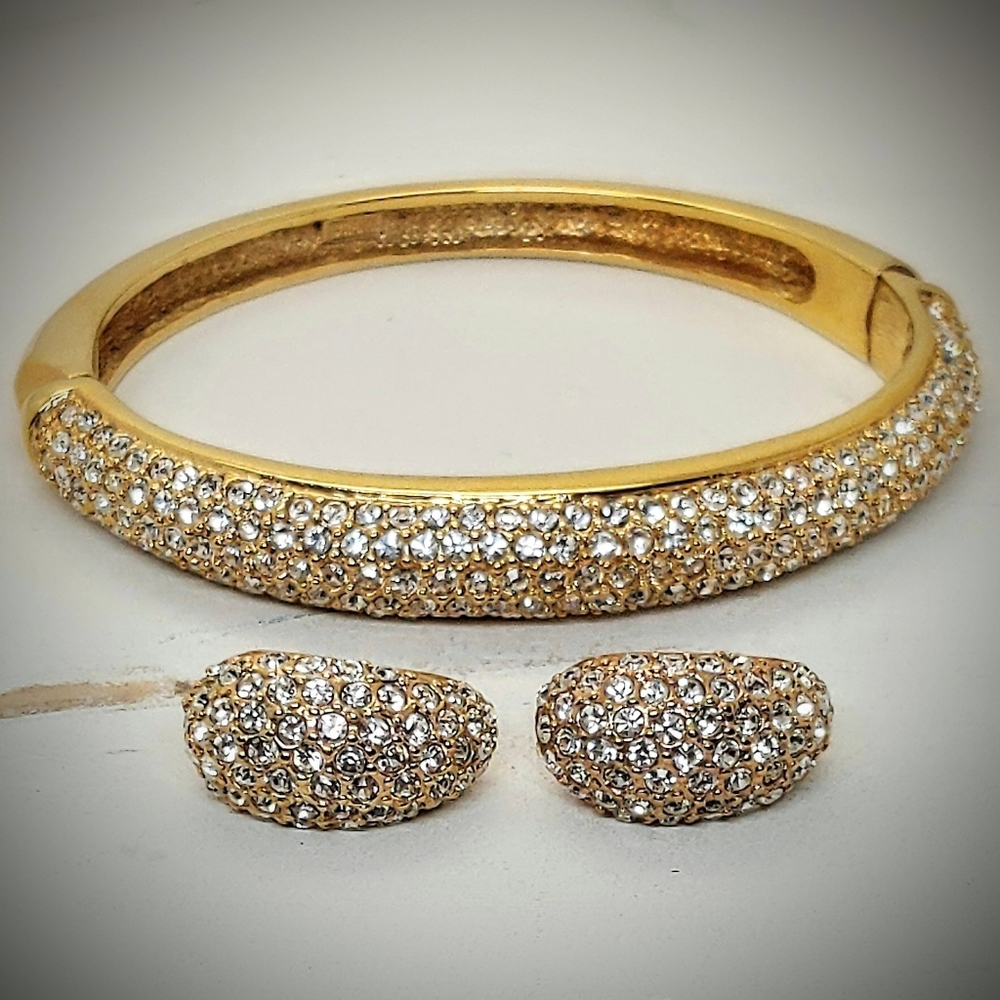 Signed Roman  Hinged Bangle And Matching Pierced Earrings
